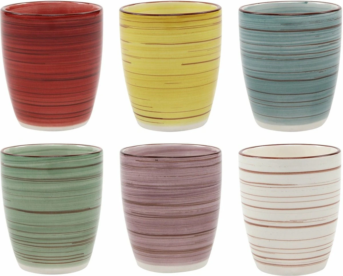 Tavola - Koffiemokken - Zonder Oor - Kleurrijk - Aardewerk - 160Ml - 6 Stuks - Ibizia 2 Tavola - Koffiemokken - Zonder Oor - Kleurrijk - Aardewerk - 160Ml - 6 Stuks - Ibizia - Afbeelding 2