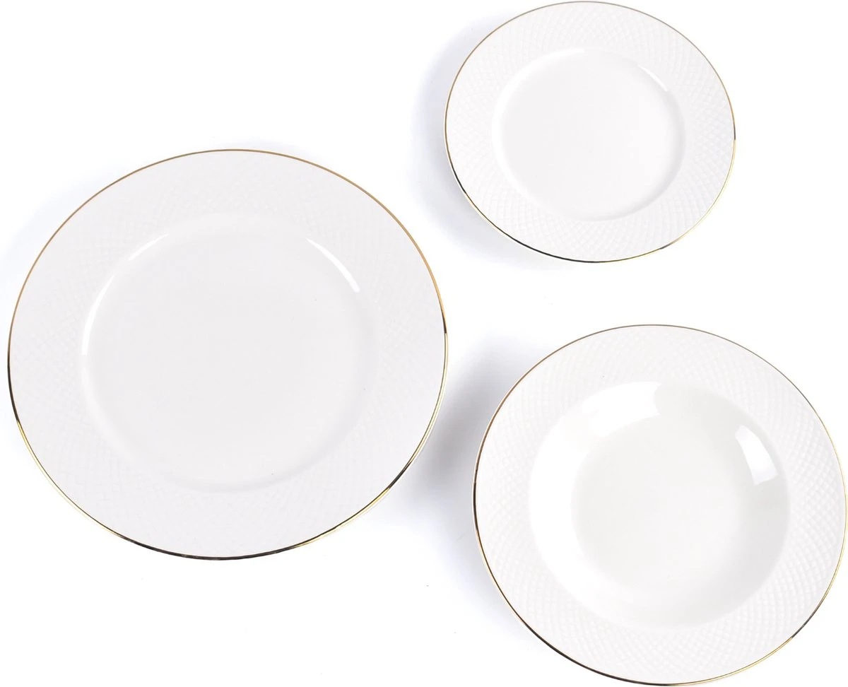 LeRijn® Serviesset Deventer 12 Persoons - 36 Delig - Licht Crème Wit Met Gouden Rand En Motief - Dinerborden - Soepborden - Dessertborden - Borden Servies - Bordenset 12 LeRijn® Serviesset Deventer 12 Persoons - 36 Delig - Licht Crème Wit Met Gouden Rand En Motief - Dinerborden - Soepborden - Dessertborden - Borden Servies - Bordenset - Afbeelding 12