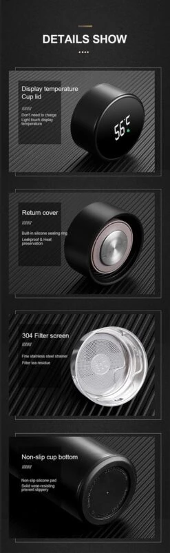 Slimme Thermosfles Met LCD Temperatuur Display - Curver Isolatiefles 0,5 Liter - Dubbelwandige Thermosfles - Thermosbeker - Isoleerfles - Thermoskan - Travel Mug - Bidon Drinkfles - Koffiebeker - Drinkflessen - RVS - Smart Thermos - Metaal -Servies Serie Winkel 369x1200