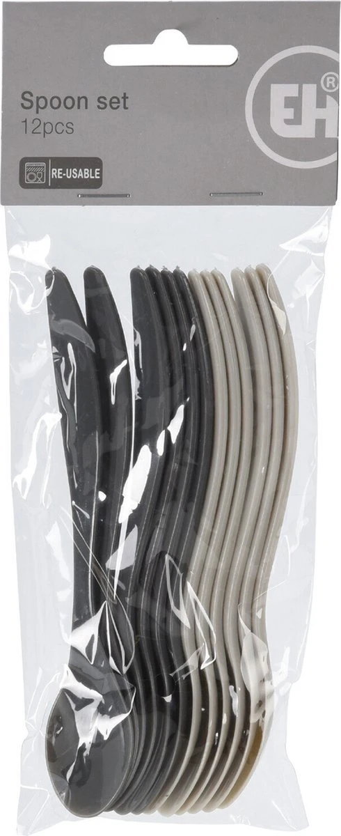 Excellent Houseware 12x Eierlepels Zwart/grijs Kunststof 14 Cm 3 Excellent Houseware 12x Eierlepels Zwart/grijs Kunststof 14 Cm - Afbeelding 3