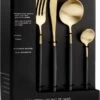 LuZana - Bestek Set Goud - 30-delig - Bestekset 6 Persoons - Goud/zwart - Bestek - Borden - Bestekset Zwart
