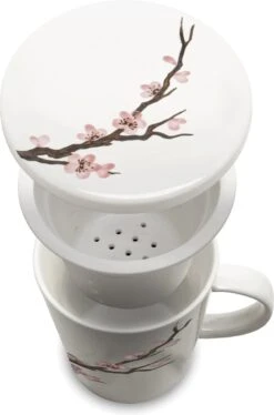 Merkloos Theebeker, Mok Bestaande Uit Kop 300 Ml Met Filter Plus Deksel.