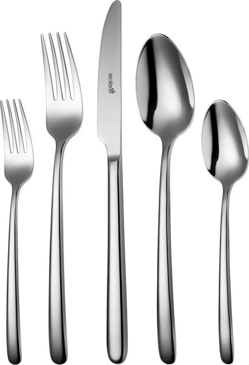Sola Bestekset Donau - Modern - 12 Persoons - 64 Delig - Zilverwit Edelstaal 18/10 - RVS - Zilver 1 Sola Bestekset Donau - Modern - 12 Persoons - 64 Delig - Zilverwit Edelstaal 18/10 - RVS - Zilver
