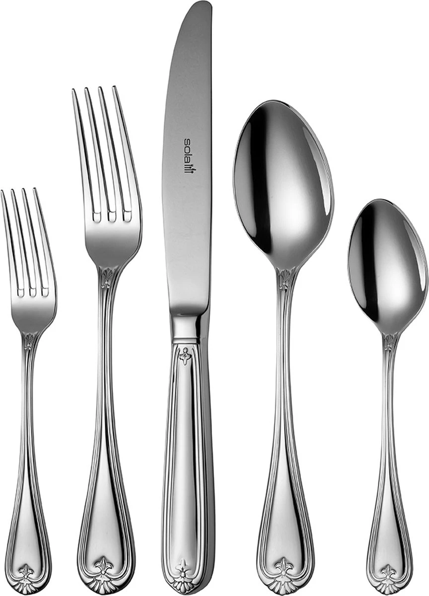 Sola Bestekset Symphony - Klassiek - 6 Persoons - 50 Delig - Zilverwit Edelstaal 18/10 - RVS - Zilver 1 Sola Bestekset Symphony - Klassiek - 6 Persoons - 50 Delig - Zilverwit Edelstaal 18/10 - RVS - Zilver